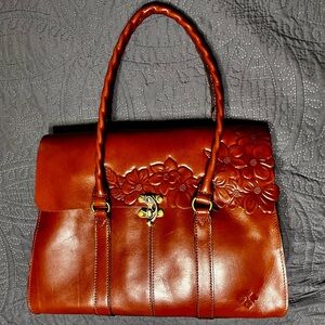 Patricia Nash Italian leather Vienna Tan Satchel Handbag